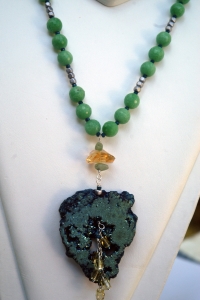 blue druzy w green beads